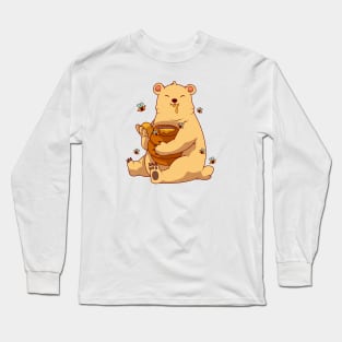 Cute Bear Eating Honey with Vintage Retro Style Long Sleeve T-Shirt